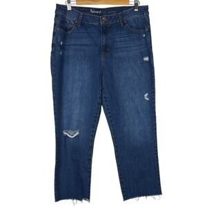 Natural Reflections Rough Hem Cropped High Waisted Distressed Dark Jean Size‎ 12